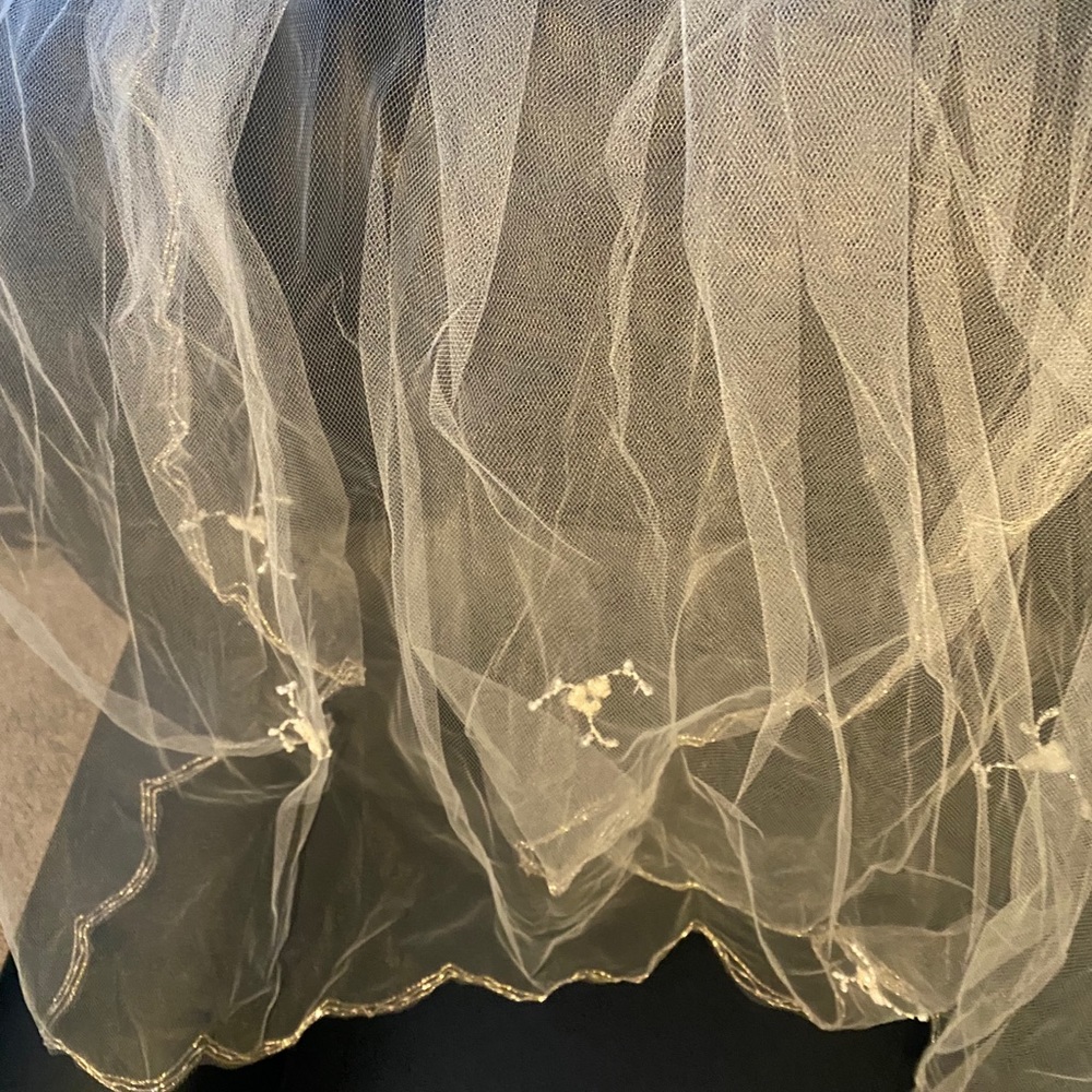 Scalloped, embroidered, beaded ivory Veil